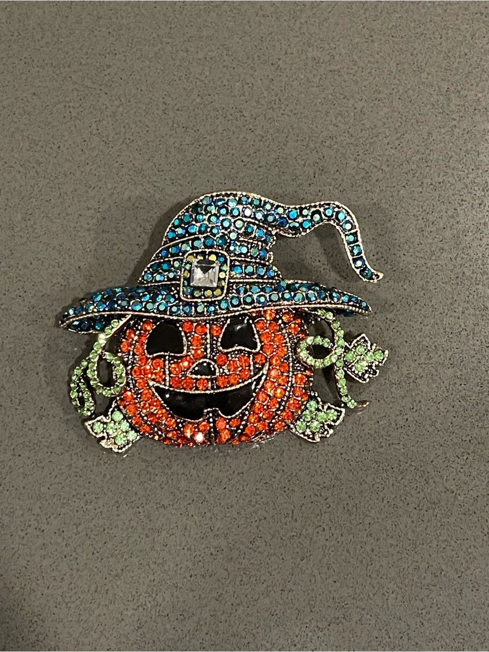 Halloween Pumpkin Witch Brooch — Orange, Blue, Green